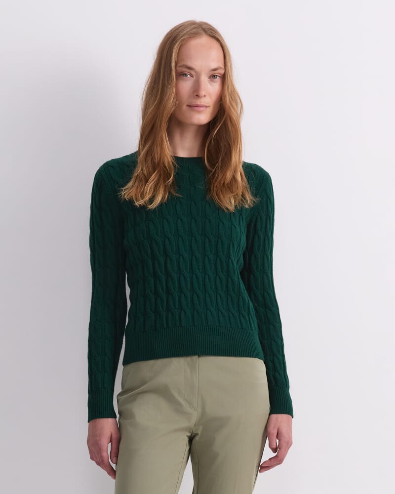 Merino Cable Sweater in EMERALD