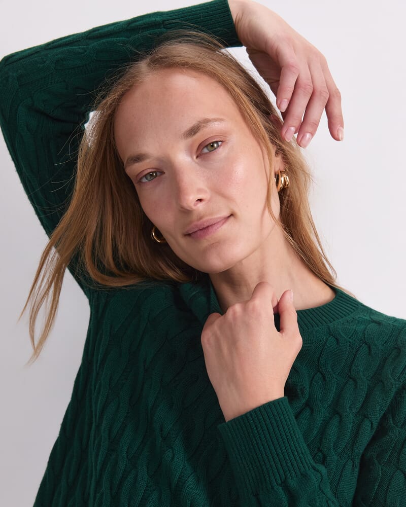 Merino Cable Sweater in EMERALD