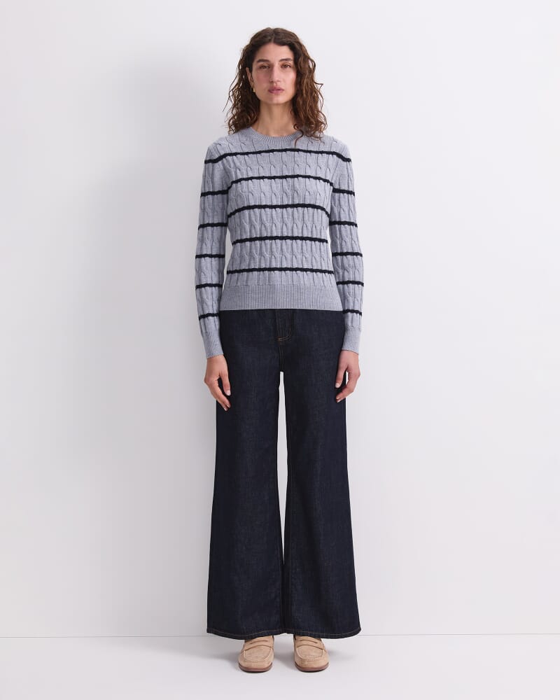 Merino Cable Sweater in GREY/NAVY