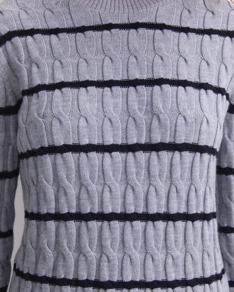 Merino Cable Sweater in GREY/NAVY