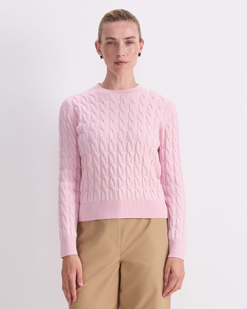 Merino Cable Sweater in LIGHT PINK