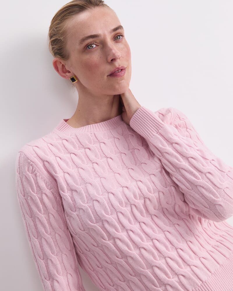 Merino Cable Sweater in LIGHT PINK
