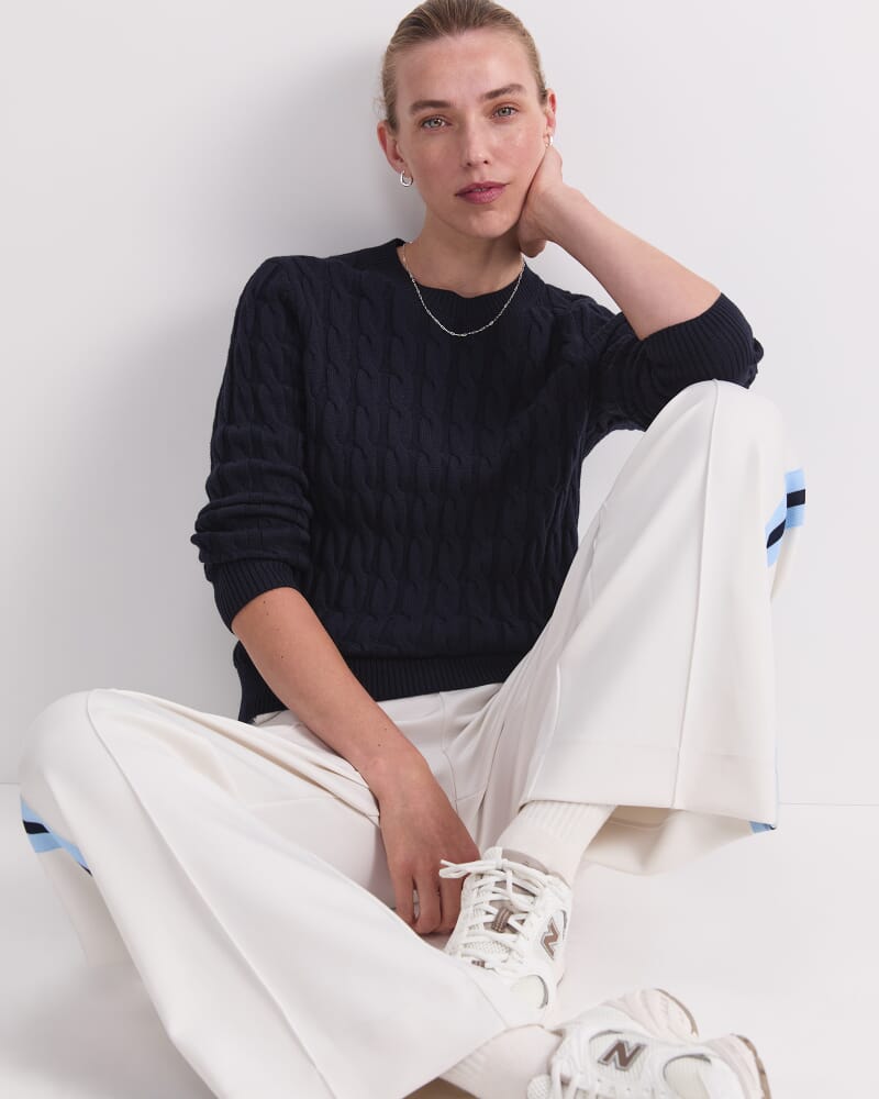 Merino Cable Sweater in NAVY