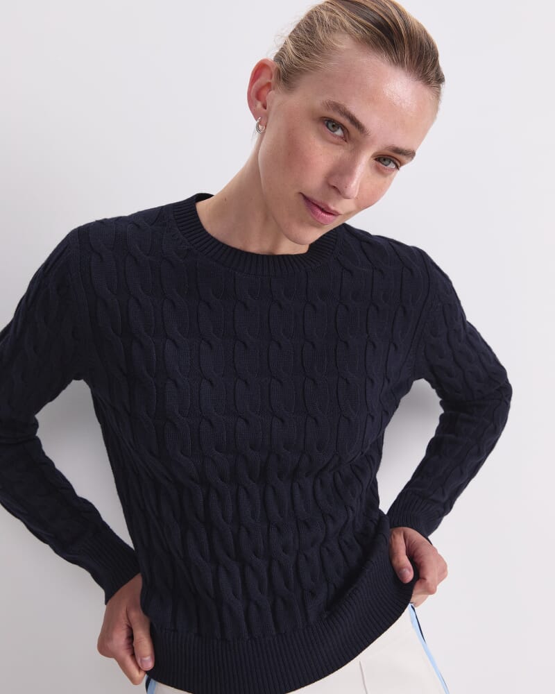 Merino Cable Sweater in NAVY