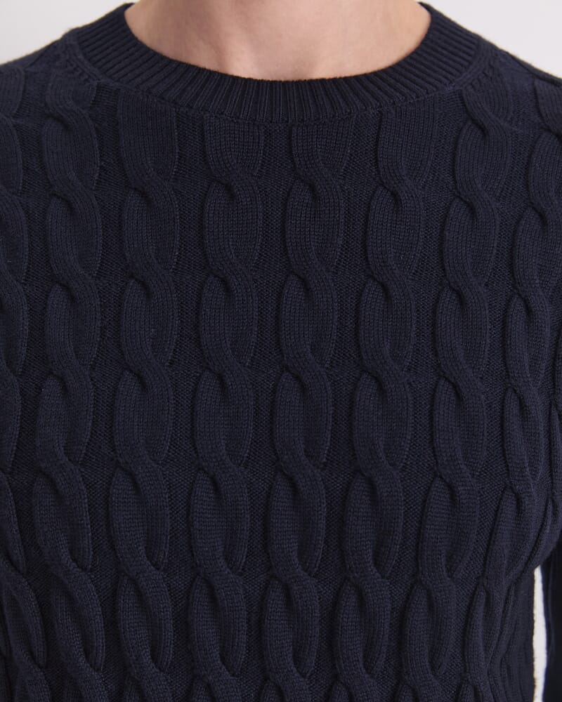 Merino Cable Sweater in NAVY