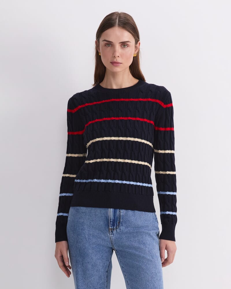 Merino Cable Sweater in NAVY MULTI