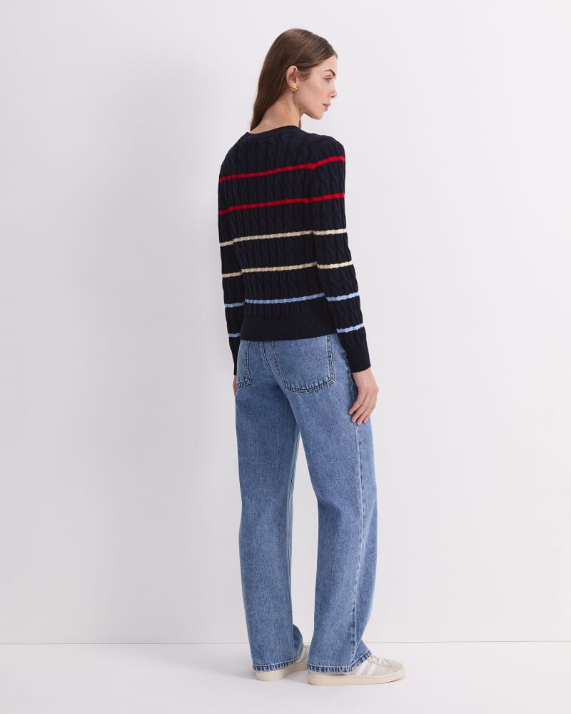 Merino Cable Sweater in NAVY MULTI