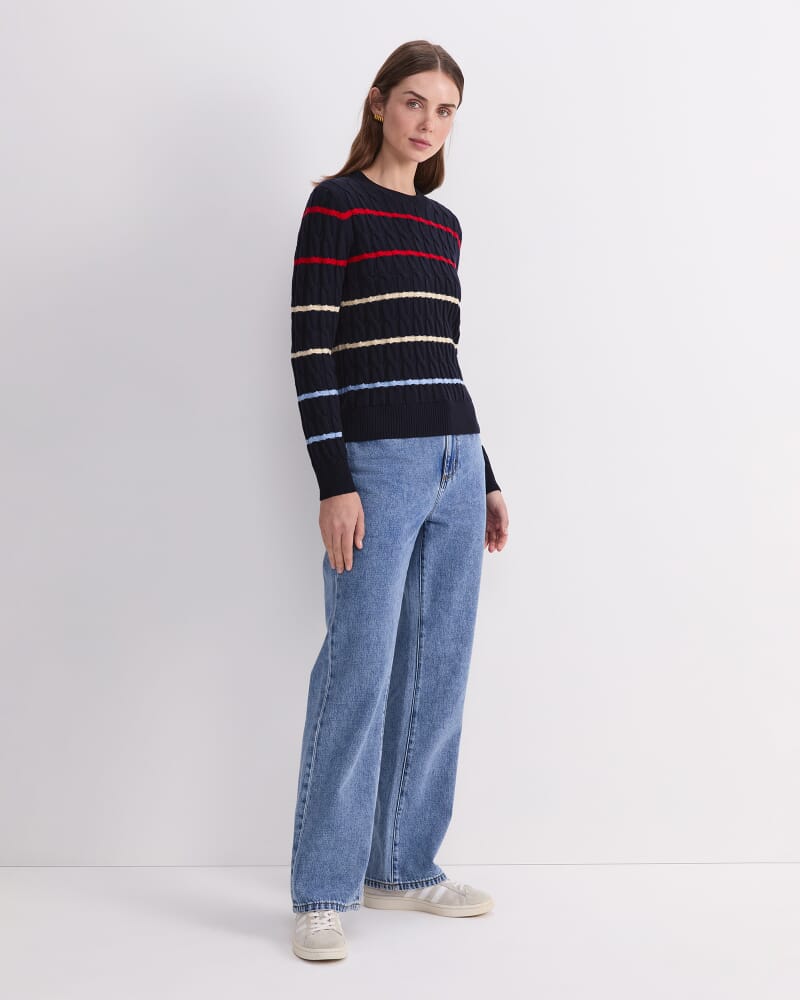 Merino Cable Sweater in NAVY MULTI