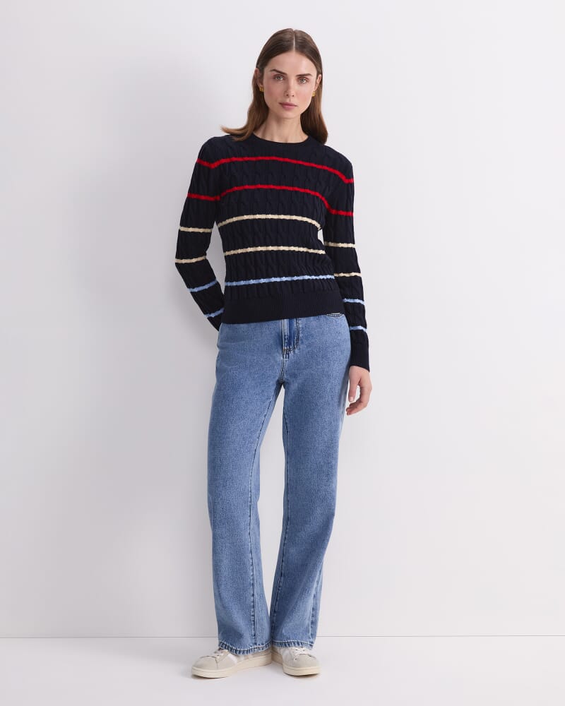 Merino Cable Sweater in NAVY MULTI