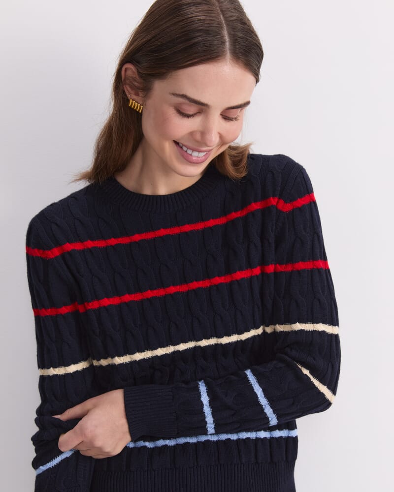 Merino Cable Sweater in NAVY MULTI
