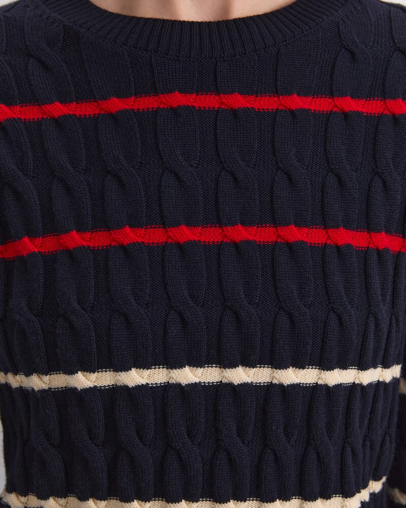 Merino Cable Sweater in NAVY MULTI