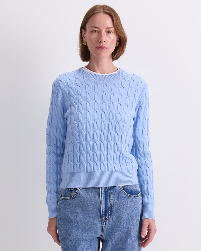 Merino Cable Sweater in SEA