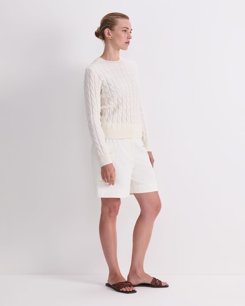Merino Cable Sweater in WINTER WHITE