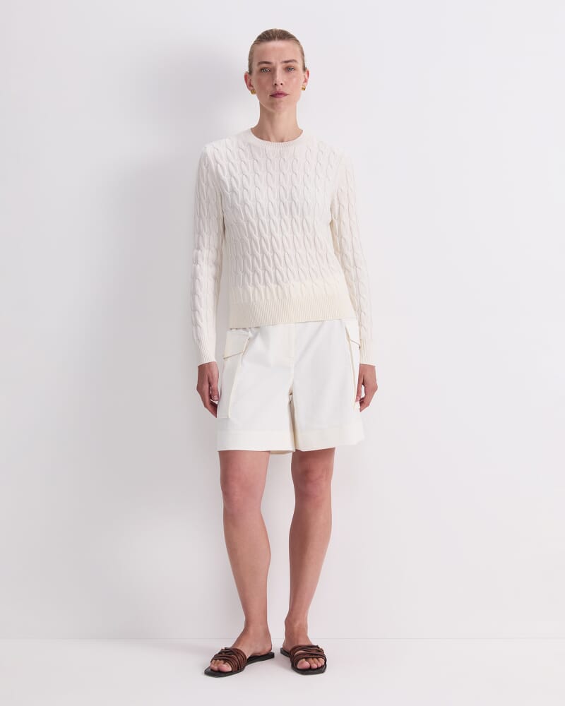 Merino Cable Sweater in WINTER WHITE