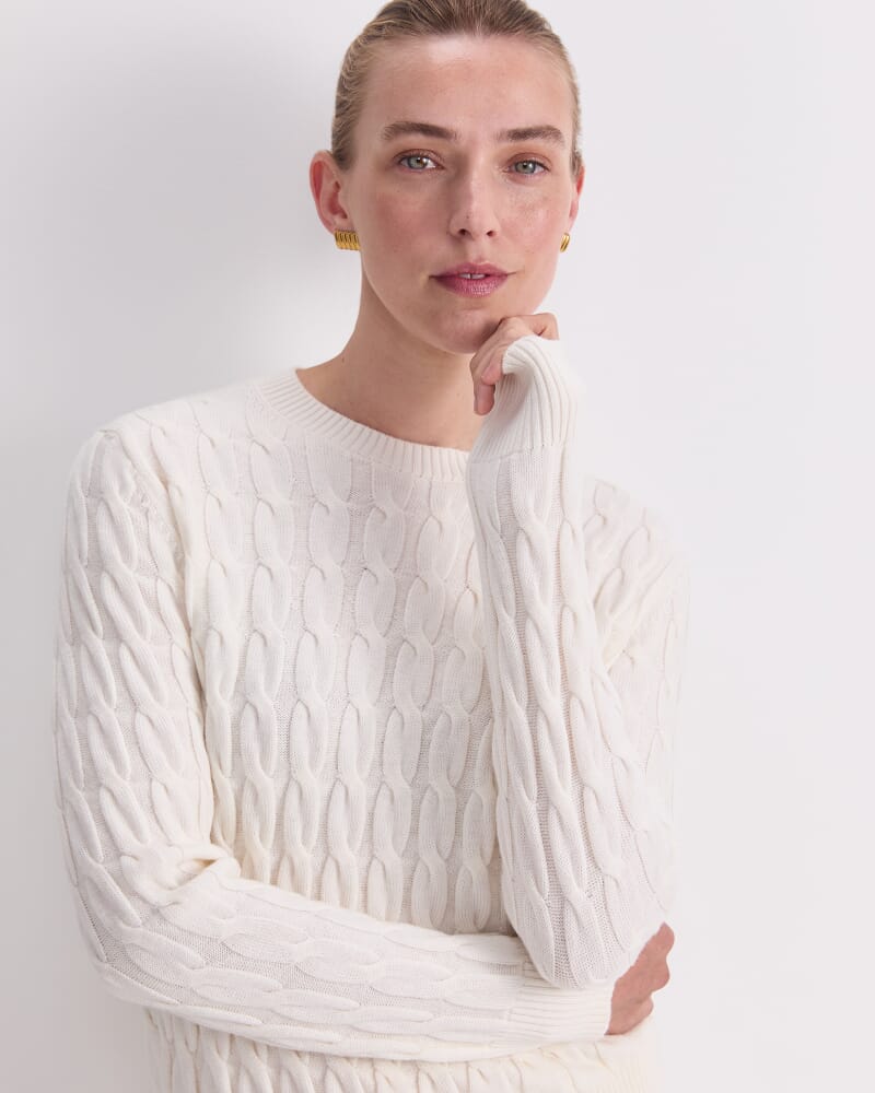 Merino Cable Sweater in WINTER WHITE