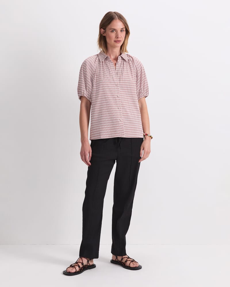 Aster Cotton Blend Shirt in ORANGE/WHITE