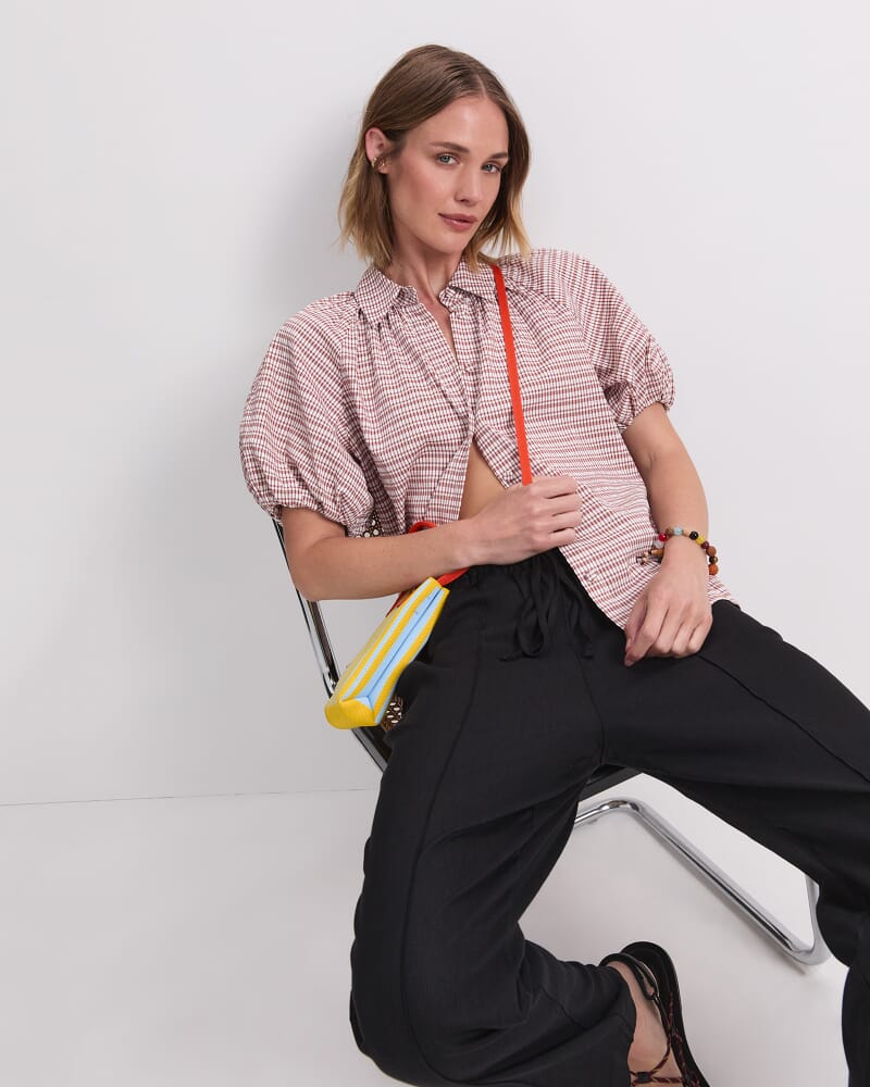 Aster Cotton Blend Shirt in ORANGE/WHITE