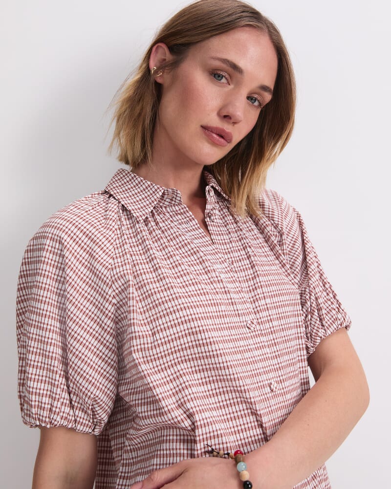 Aster Cotton Blend Shirt in ORANGE/WHITE