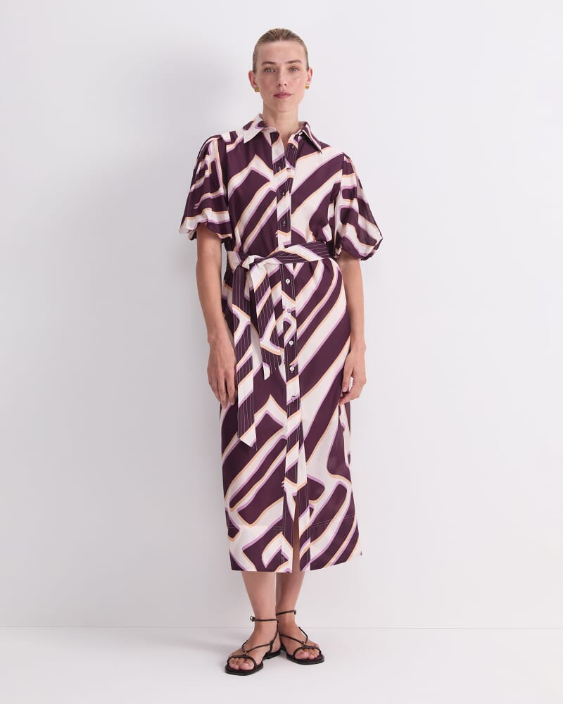 Penny Print Midi Dress in IVORY/BURGUNDY