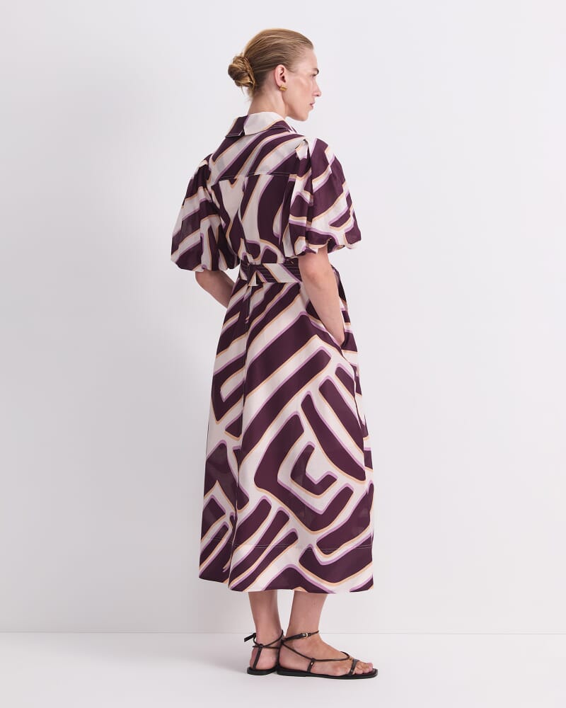 Penny Print Midi Dress in IVORY/BURGUNDY