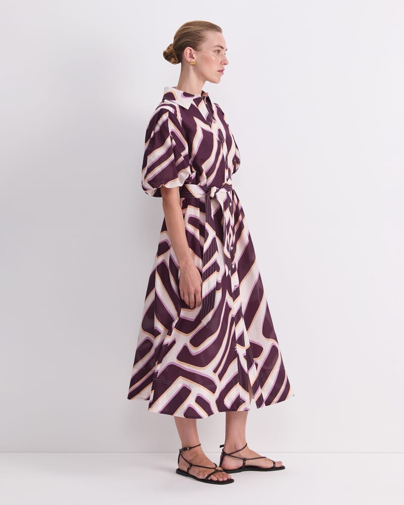 Penny Print Midi Dress in IVORY/BURGUNDY