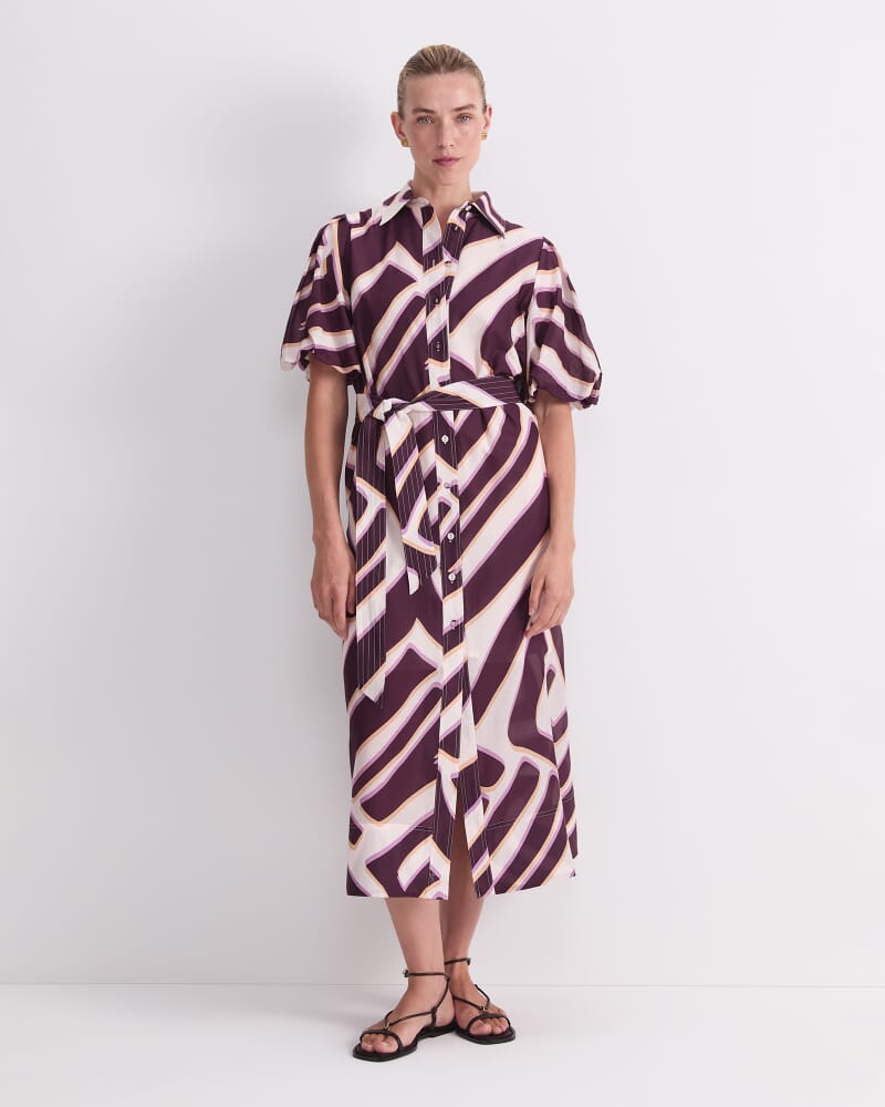 Penny Print Midi Dress in IVORY/BURGUNDY