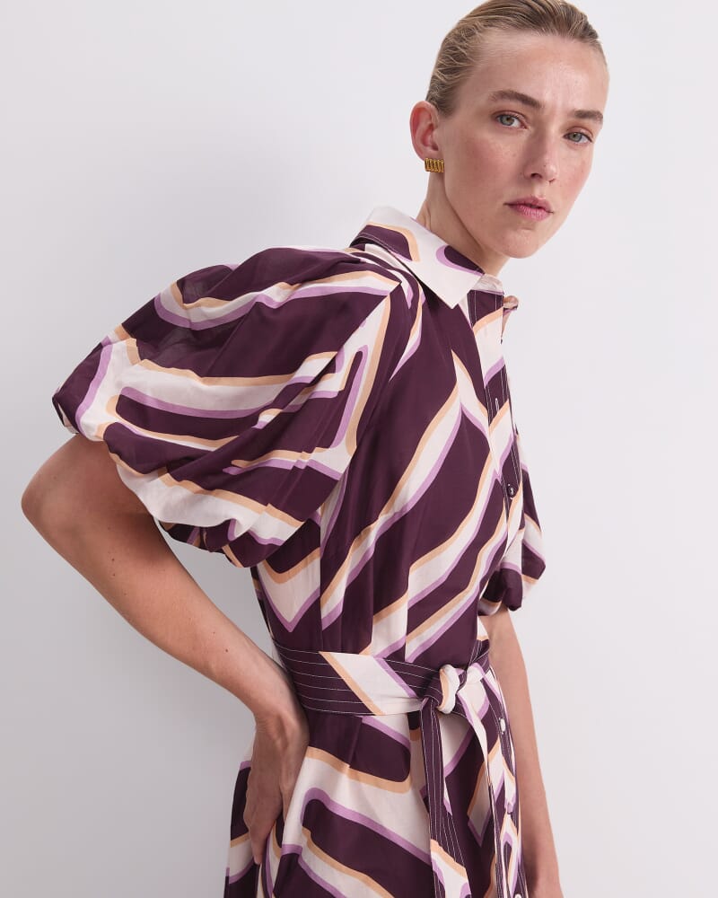 Penny Print Midi Dress in IVORY/BURGUNDY