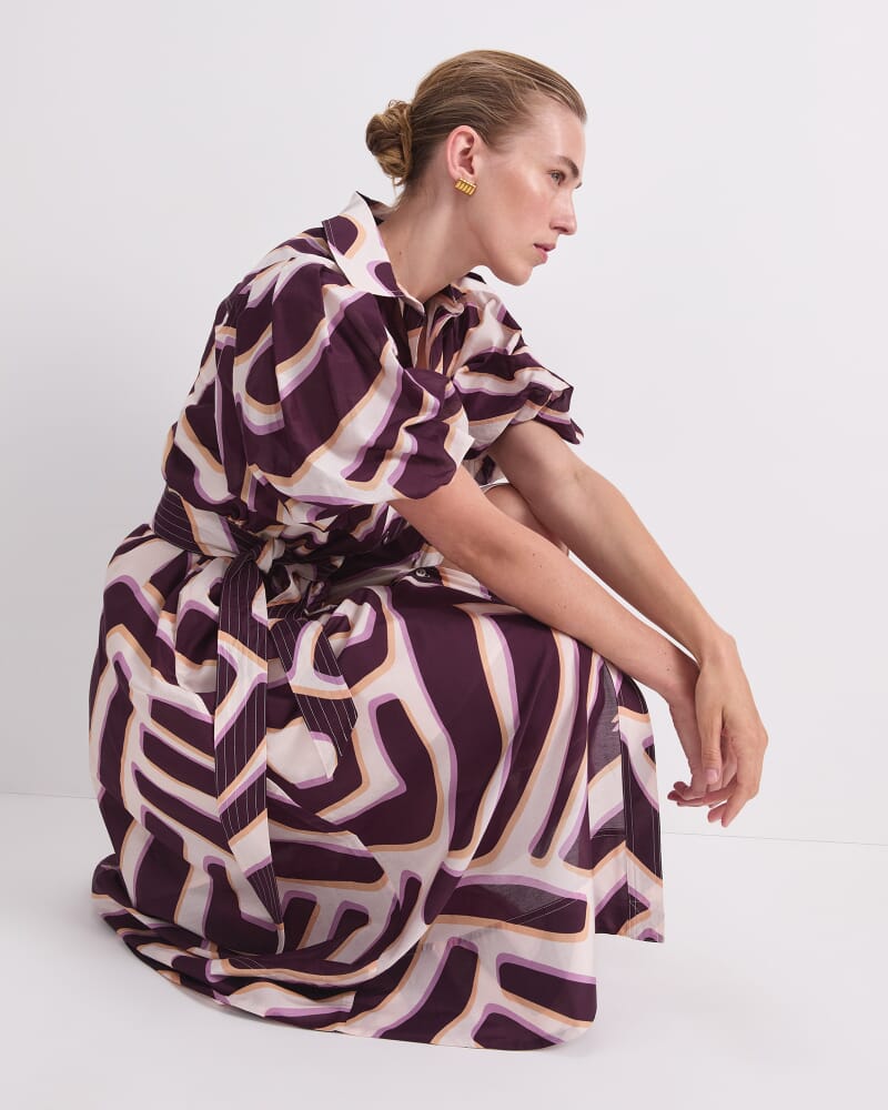 Penny Print Midi Dress in IVORY/BURGUNDY