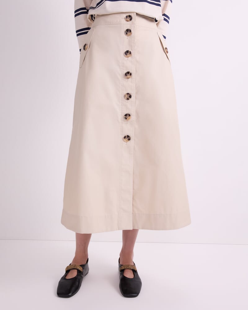 Audrey Button Through Skirt in PUTTY