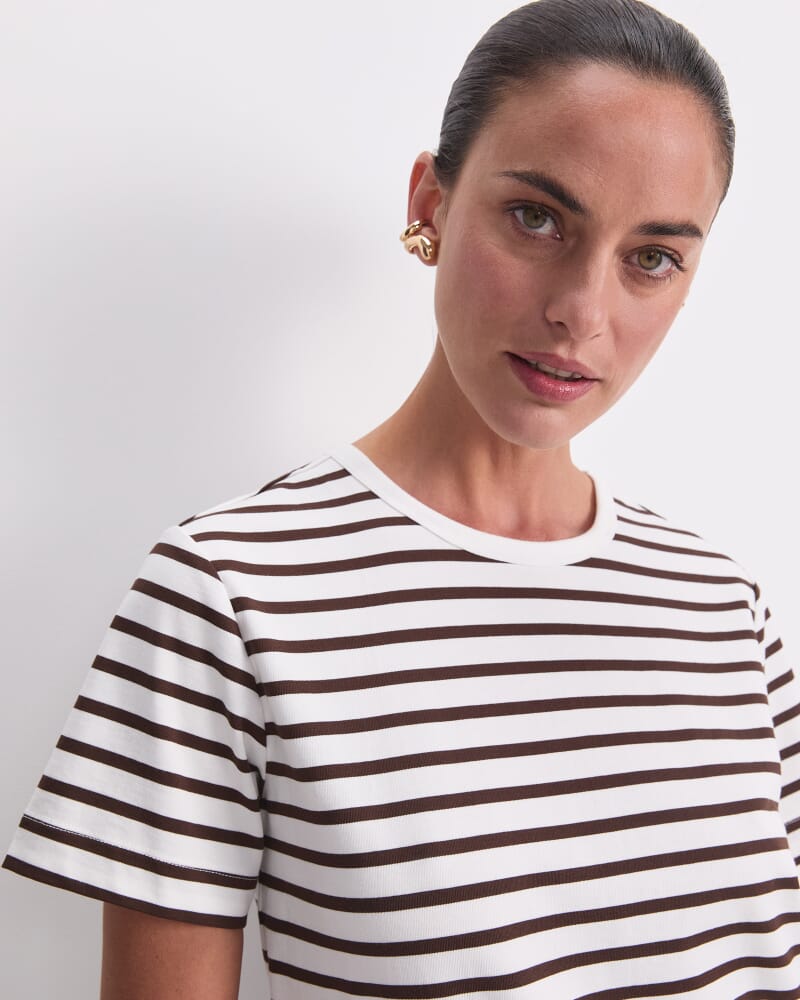 Karly Stripe Tee in WHITE/CHOC