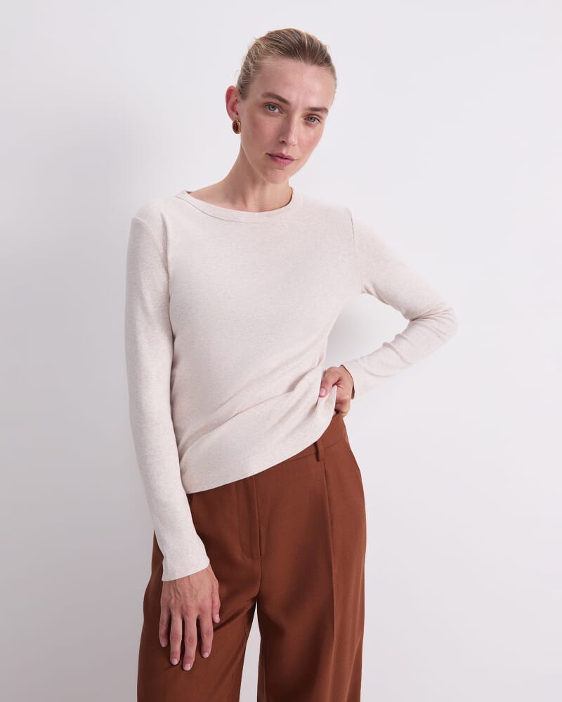 Heidi Long Sleeve Crew Tee in OATMEAL MELANGE