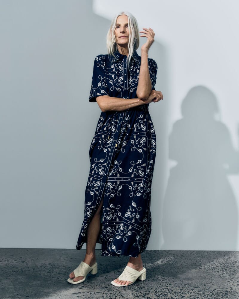 Sardinia Print Shirt Dress in NAVY/IVORY