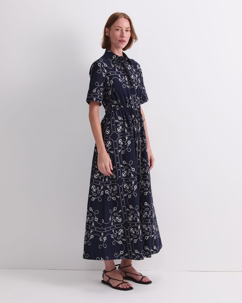 Sardinia Print Shirt Dress in NAVY/IVORY