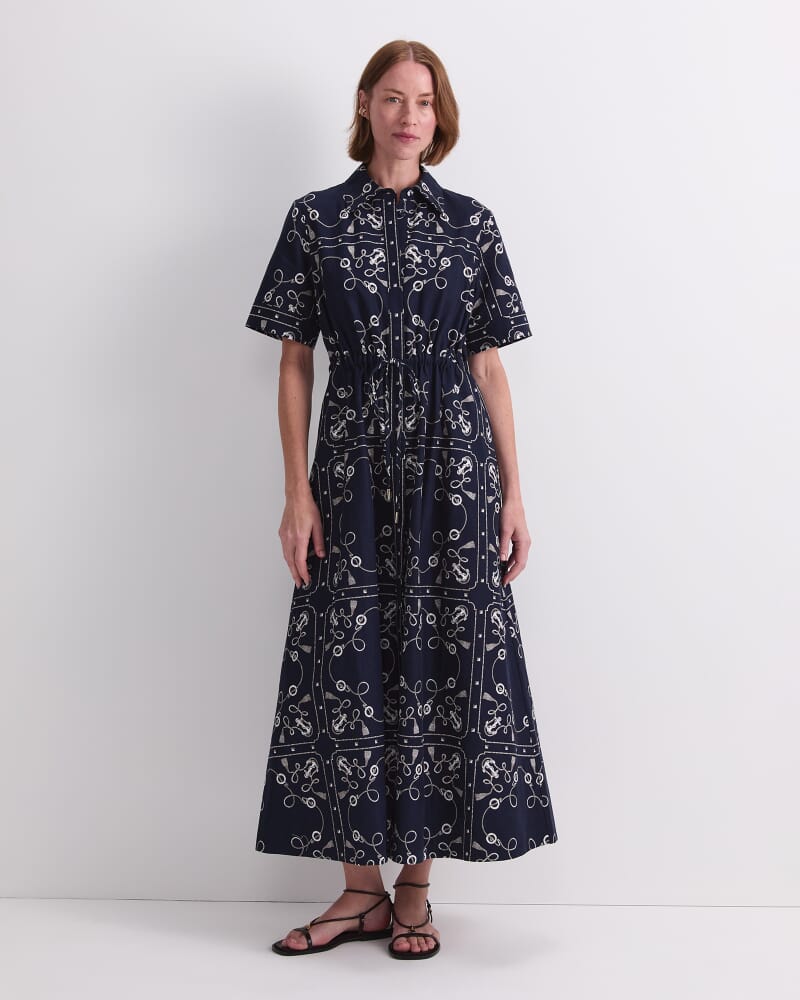 Sardinia Print Shirt Dress in NAVY/IVORY