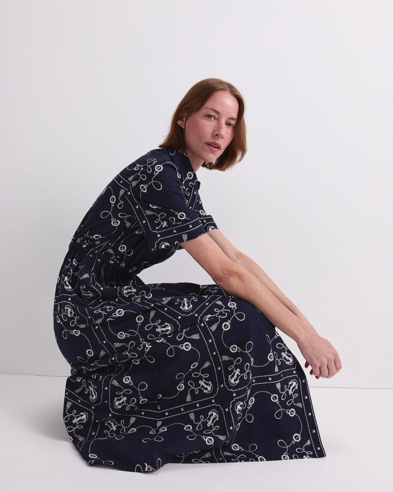 Sardinia Print Shirt Dress in NAVY/IVORY