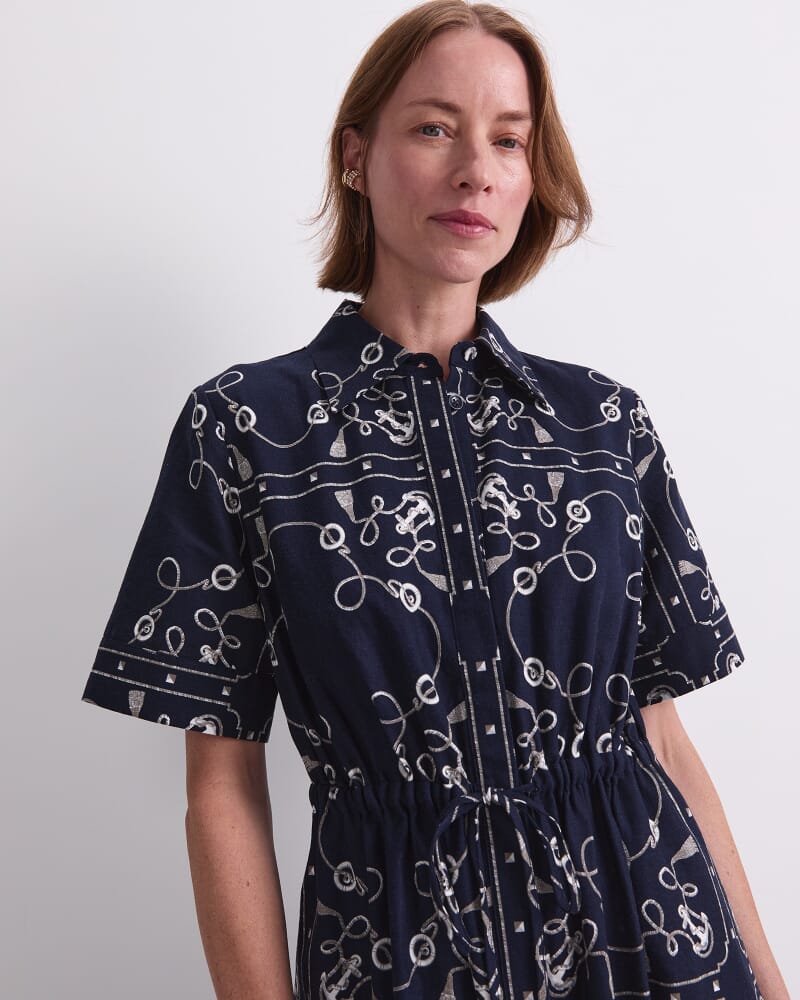 Sardinia Print Shirt Dress in NAVY/IVORY