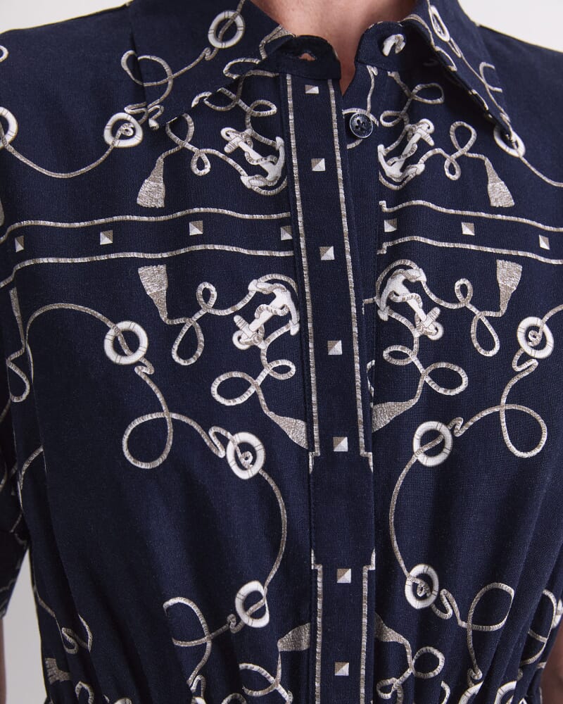 Sardinia Print Shirt Dress in NAVY/IVORY