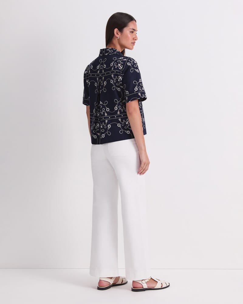 Sardinia Print Blouse in NAVY/IVORY