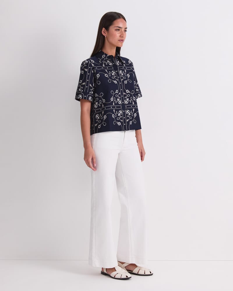 Sardinia Print Blouse in NAVY/IVORY
