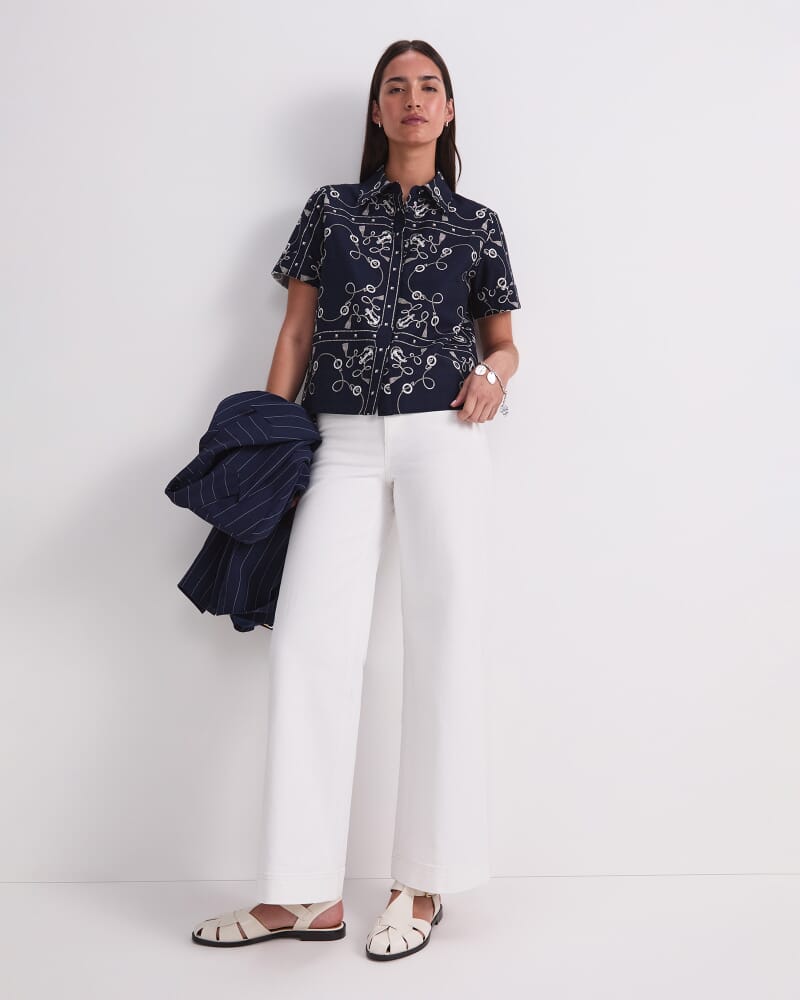 Sardinia Print Blouse in NAVY/IVORY