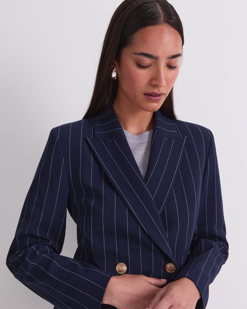 Mya Pinstripe Blazer in NAVY/WHITE