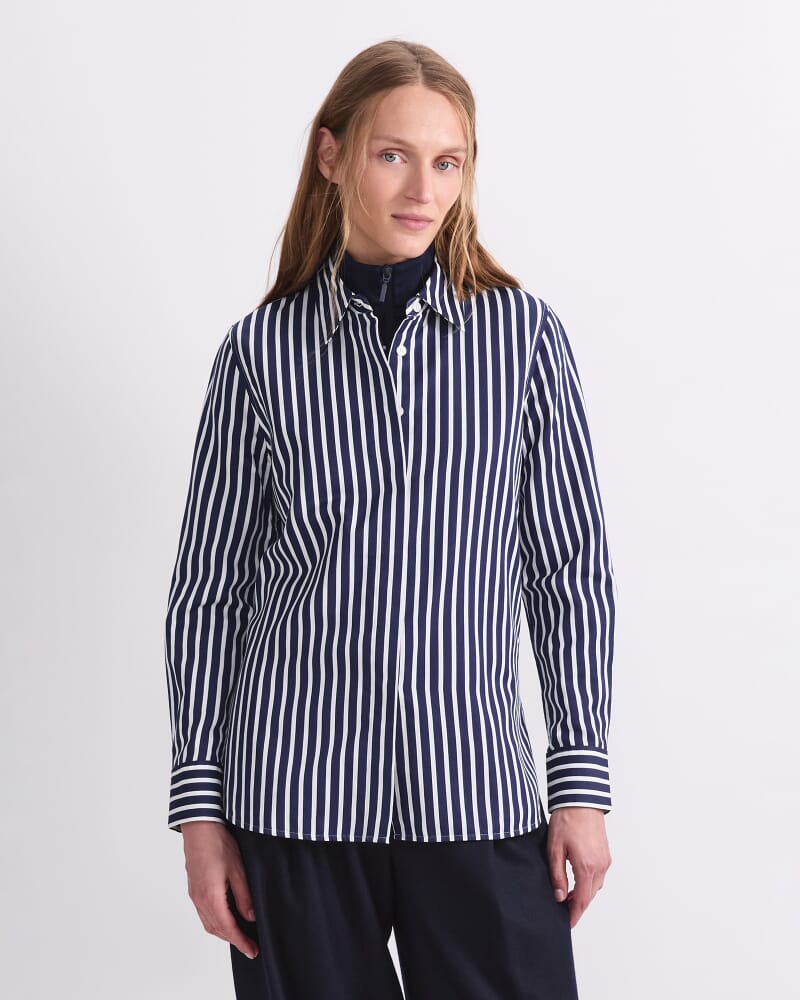 Hannah Stripe Cotton Silk Shirt in NAVY/IVORY