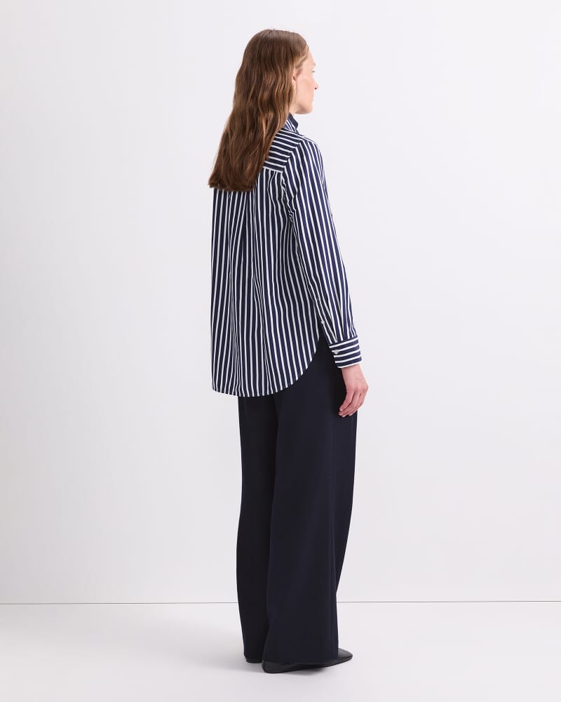 Hannah Stripe Cotton Silk Shirt in NAVY/IVORY