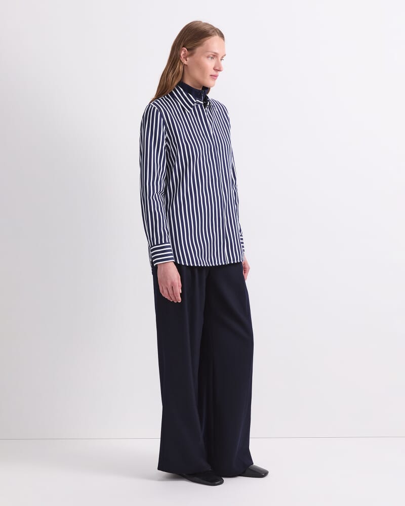 Hannah Stripe Cotton Silk Shirt in NAVY/IVORY