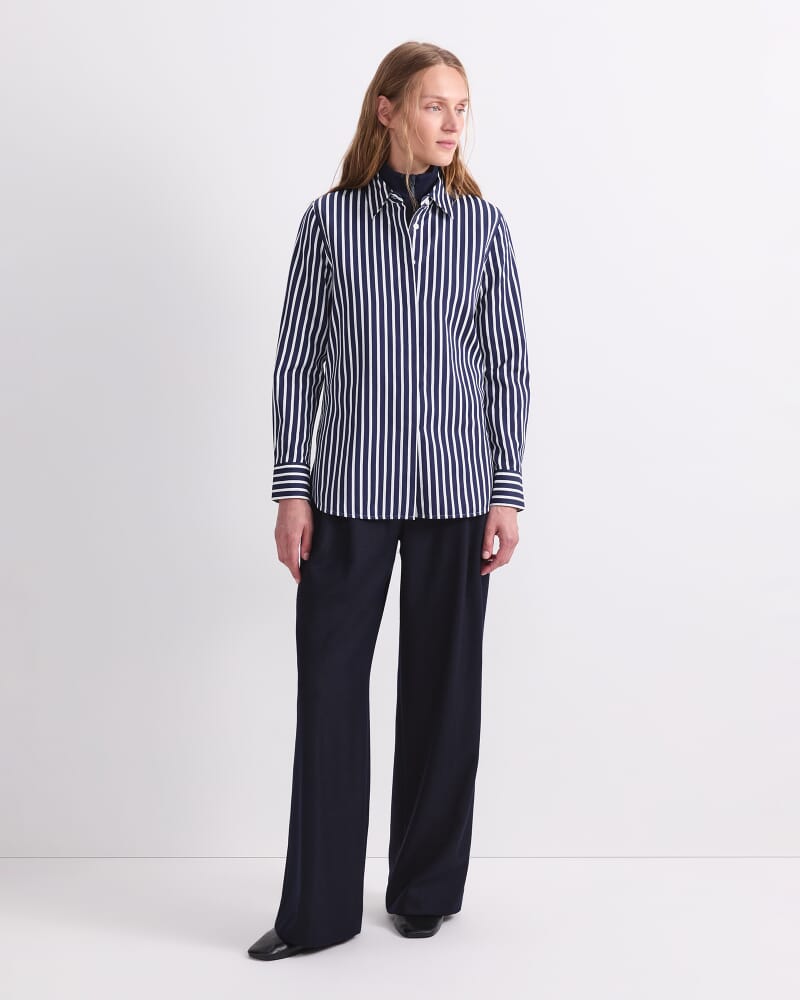 Hannah Stripe Cotton Silk Shirt in NAVY/IVORY