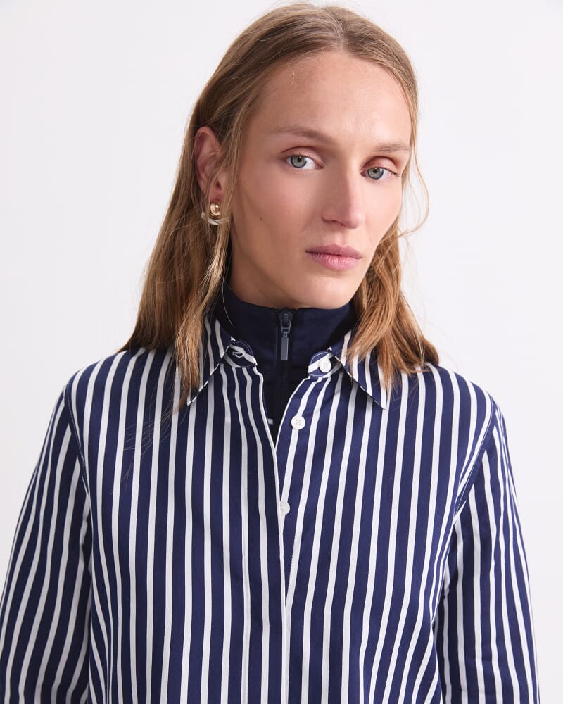 Hannah Stripe Cotton Silk Shirt in NAVY/IVORY