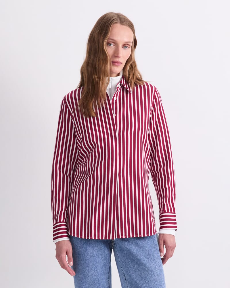 Hannah Stripe Cotton Silk Shirt in WINEBERRY/IVORY