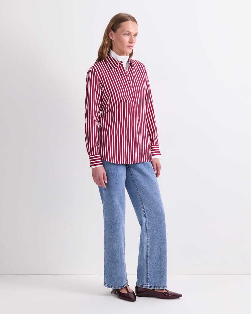 Hannah Stripe Cotton Silk Shirt in WINEBERRY/IVORY