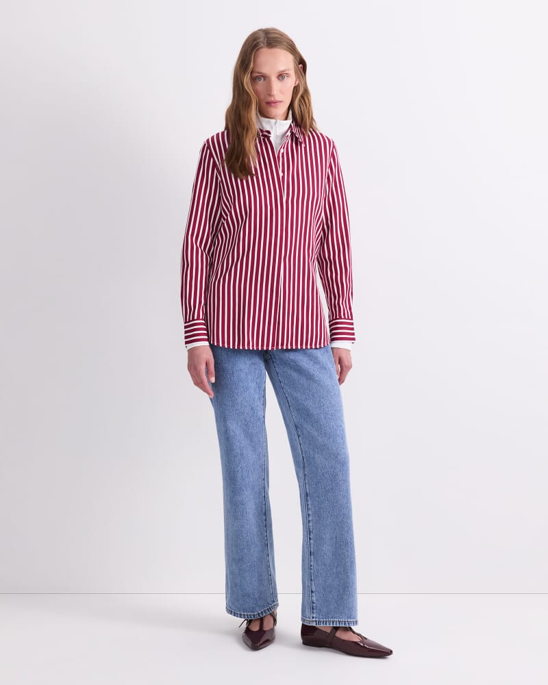 Hannah Stripe Cotton Silk Shirt in WINEBERRY/IVORY