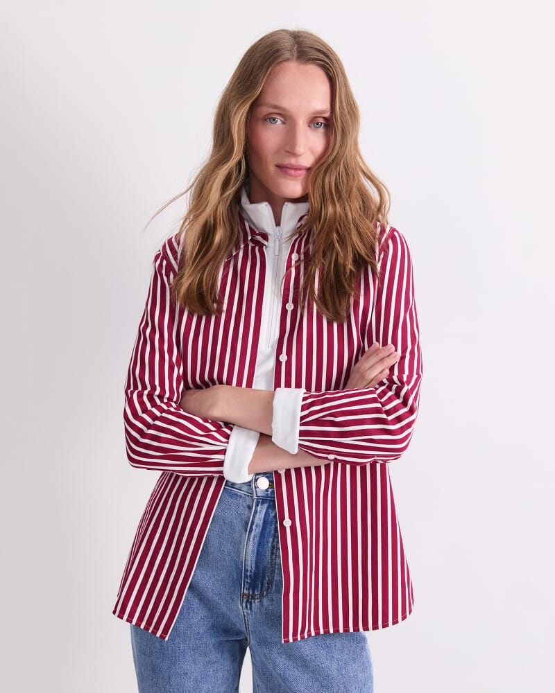 Hannah Stripe Cotton Silk Shirt in WINEBERRY/IVORY